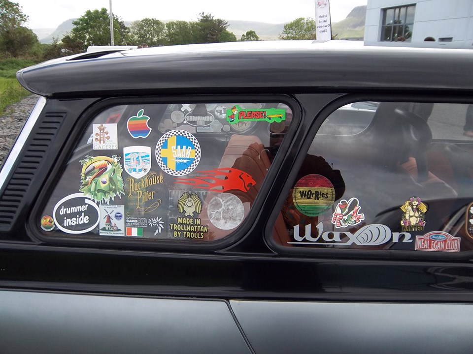 Stickers in car window